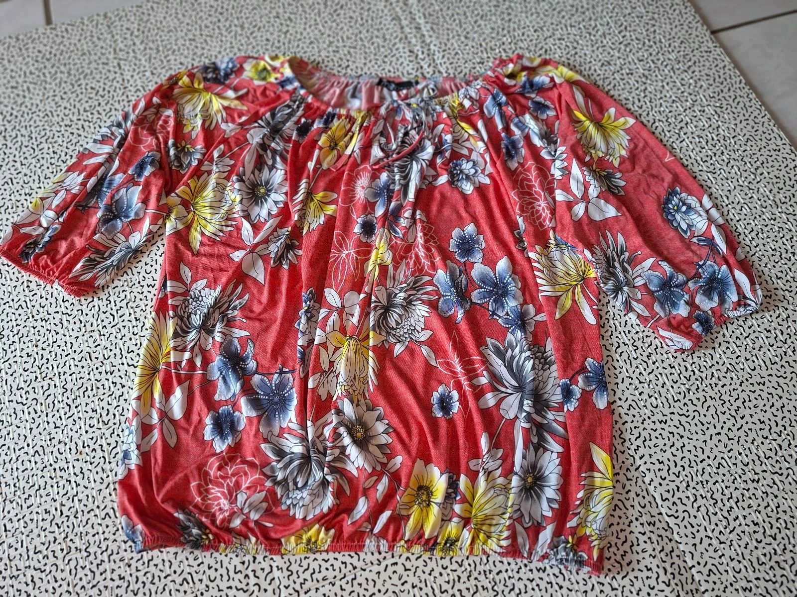 Blusa florida Mielo Moda T3 coral boêmio mangas 3/4 – photo 6